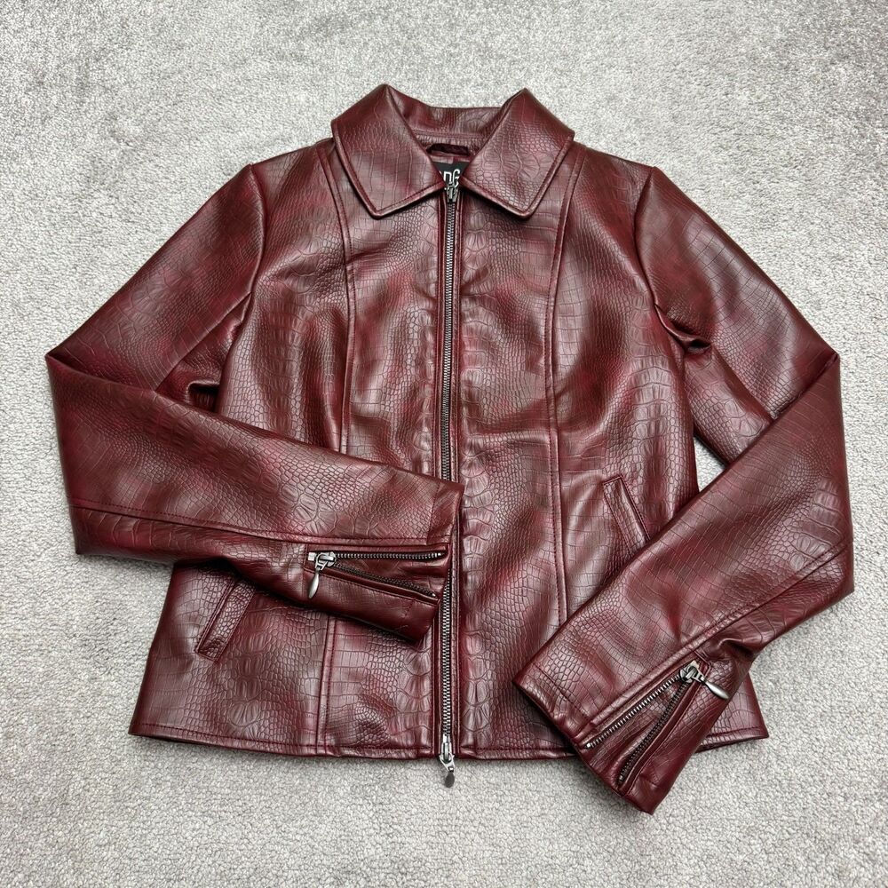 BDG Urban Outfitters Moto Biker Jacket Womens XS Red Croc Embossed Faux Leather